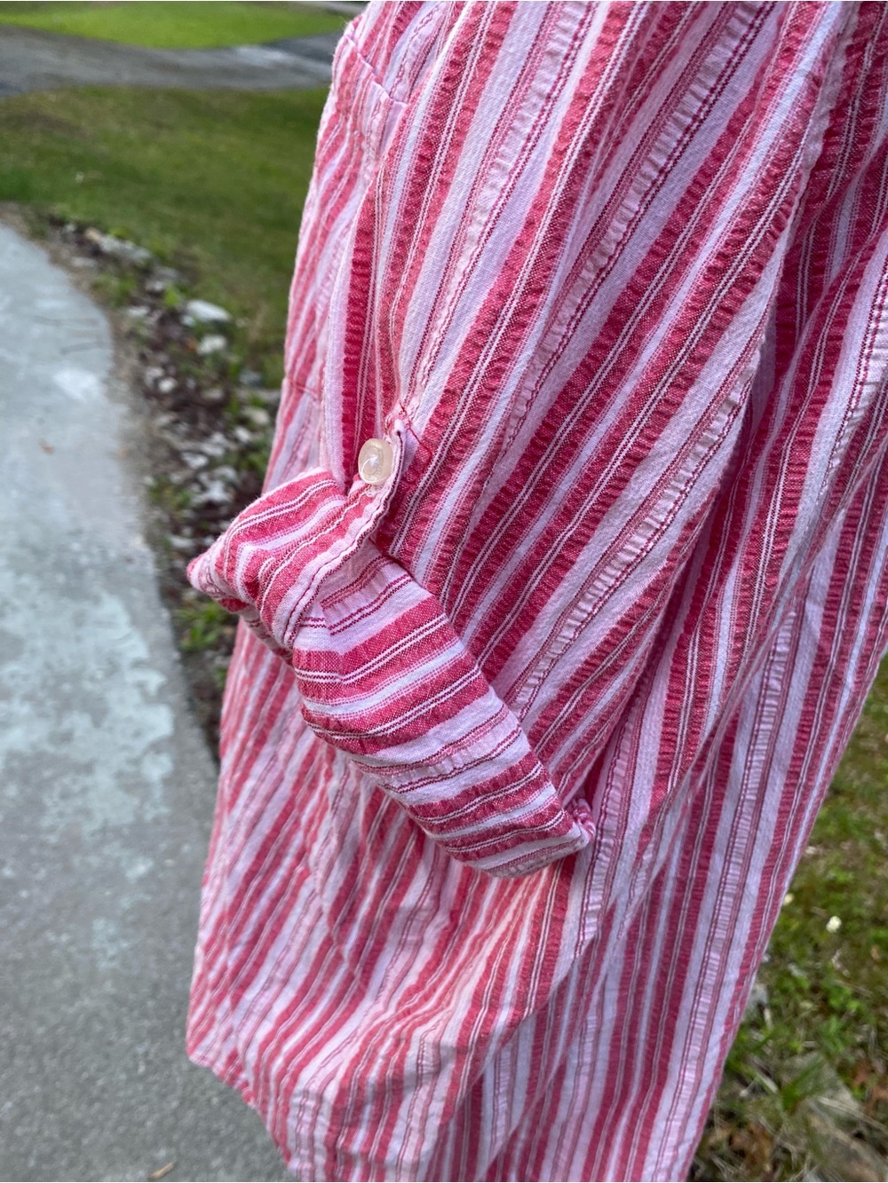 Woman Within Pink & White Striped Button Up Oversized Shirt Size 1X - Picture 11 of 12